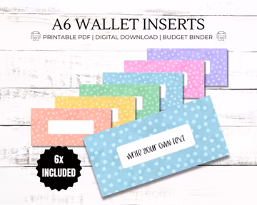 Cash Stuffing Inserts - A6 PDF Printable Bright Dotty, Budget Binder Wallets, Zipper Wallet Labels, Budgeting Extras, Cash Envelope System