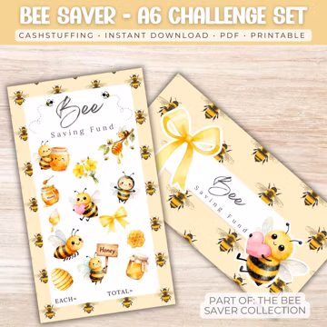 Bee Saver A6 Savings Challenge Set | Cash Stuffing Printable | Bee Themed Saving Fund Tracker | A6 Budget Binder Insert PDF