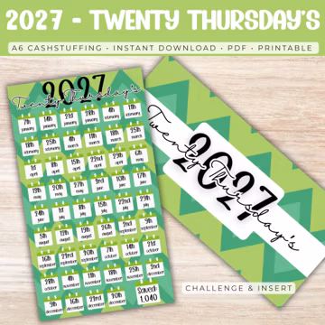 2027 Twenty Thursday's Savings Challenge | A6 Cash Stuffing Challenge Printable | Save 1,040 in 1 Year, Budget Binder Insert, Saving Tracker