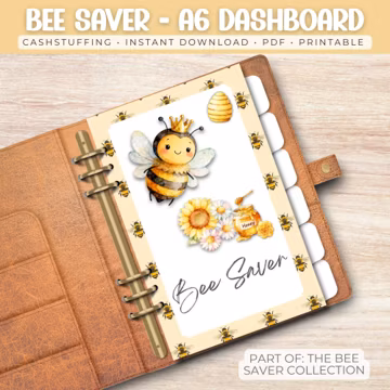 Bee Saver A6 Dashboard | Cash Stuffing Budget Insert | Bee Themed Savings Binder Printable | A6 Budget Dashboard PDF