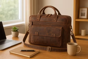 Handmade Full Grain Leather Briefcase | 18 Inch Vintage Laptop Bag