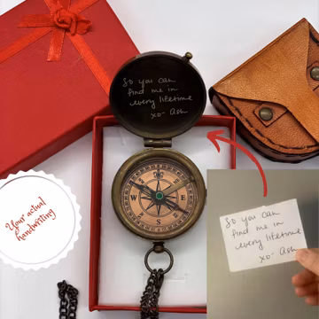 Your Actual Handwriting Compass, Wedding Gift for Groom, Father of the bride, Valentines Day Gift, Your Handwriting Engraved on Compass