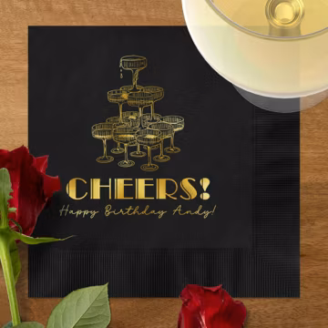 Art Deco Cocktail Napkins, Personalized Champagne Belle Coupe Cocktail Napkins, Birthday Foil Cocktail Napkins, Elegant Deco Theme Party