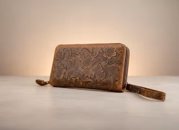 Personalized Leather Wallet, Flower Tooled, RFID Blocking, Handmade
