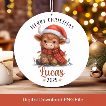 Personalized Christmas Ornament PNG, Santa Cow Design (Digital Download)