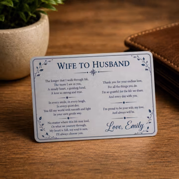 Personalised Wife to Husband Metal Wallet Card | Husband Poem Keepsake Gift from Wife | Anniversary Birthday Valentine Gift
