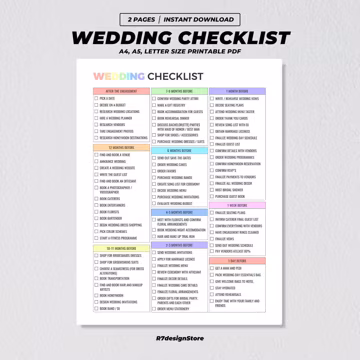 Wedding Checklist Printable, 12 Month Planner, Bride Groom To Do List, Marriage Organizer Plan, Wedding Timeline Schedule Planning PDF