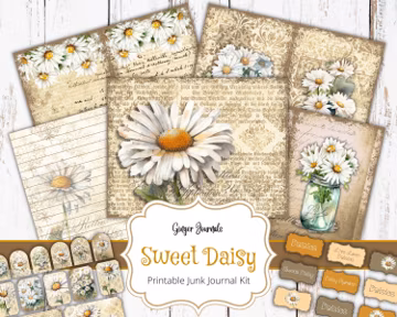 Floral Junk Journal Kit, Daisy Ephemera, Junk Journal Printable, Junk Journal Kit, Sweet Daisy, Floral Junk Journal, Boho Journal, Daisies