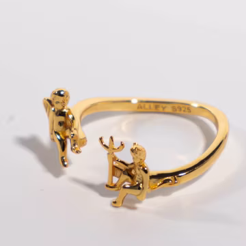 Sterling Silver Angel and Devil Open Ring: Whimsical Statement Jewelry