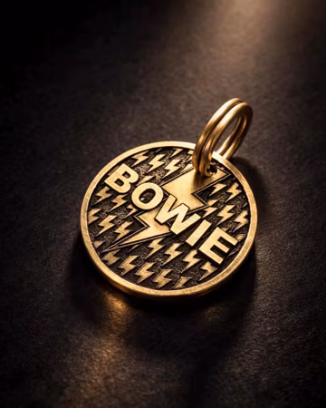 Personalized Brass Pet ID Tag, lightning bolt Engraved Dog Cat Collar Tag medium large 25mm 30mm