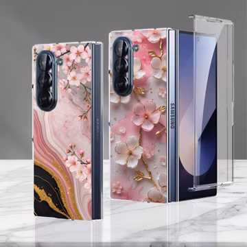 Cute Floral Cherry Blossom Galaxy ZFold Phone Case for Samsung Galaxy ZFold 7 6 5 4, Galaxy Fold7 6 5, ZFold Cover with Screen Protector