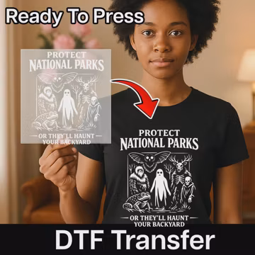 Protect National Parks DTF Transfer, Cryptid Bigfoot Ghost Mothman Wendigo Skull Frog Design, Funny Halloween Nature Heat Transfer