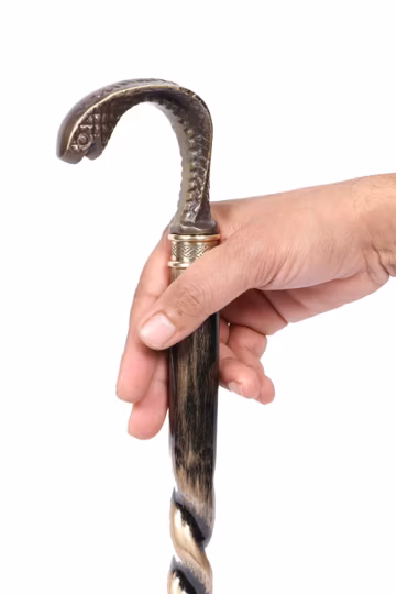 Handmade Wooden Walking Stick: Brass Snake Handle, 3-Fold Cane