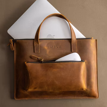 Laptop Leather Case with Handles, Leather Laptop Handle Bag, MacBook Leather Sleeve with Strap