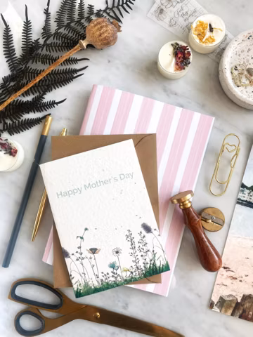 Mother's Day Stationery Gift Set: Striped Notebook, Seeded Card