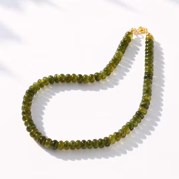 Natural Moldavite Beaded Necklace 8mm Smooth Rondelle | Handmade Green Gemstone Necklace | Minimalist Crystal Jewelry | Gift for Men Women