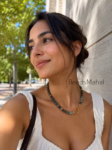 AAA+ BloodStone Gemstone Necklace, Gemstone Smooth Rondelle Beaded Necklace, Carabiner Clasp Necklace,Jewelry Summer Boho Necklace For Women