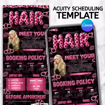 Acuity Scheduling Template for Hair Stylists,Pink Black Theme Lash Techs and MUAs, Hairstylist Scheduling Website,DIY Booking Site Canva
