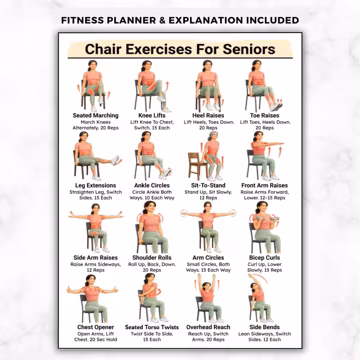 Full Body Chair Exercises For Seniors, Seated Exercise Chart, Seated Workout, Low Impact Gentle, Sitting No Equipment Elderly Home Fitness