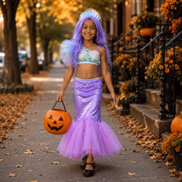 Mint Mermaid Costume for Girls, Mint Sequin Top with Purple Tail Skirt, Halloween Princess Outfit, Birthday Dress Up, 1-10Y