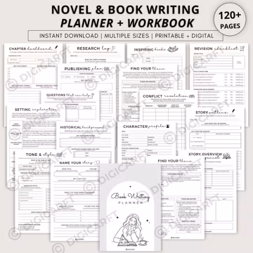 Novel writing planner template printable,Self publishing Book writing fantasy planner,plot development workbook for authors,writing trackers