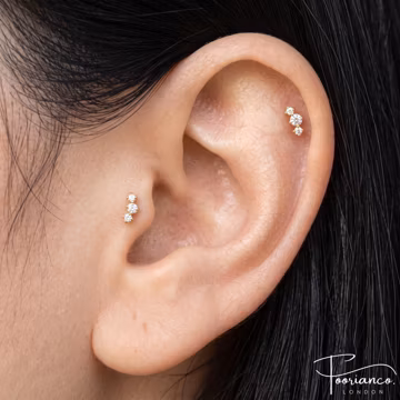 Implant Grade Titanium Triple CZ Stud Earring • Internal Threaded 16G Mini Flat back Tragus Helix Stud • Conch Piercing