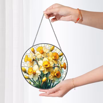 Daffodil Birth Month Flower Stained Glass, Custom Birth Month Flower Suncatcher, Mothers Day Gift, Gift for Mom, March Birth Month Flower