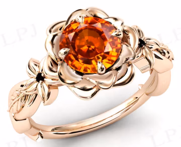 Orange Sapphire Floral Engagement Ring 14k Rose Gold Orange Sapphire Lotus Style Wedding Ring Unique Lotus Flower Bridal Ring Gift For Women