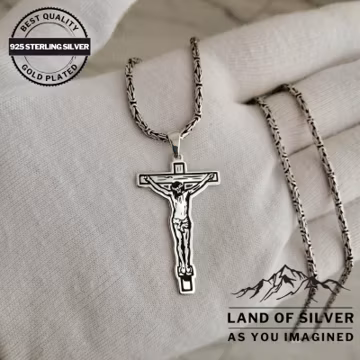 Customizable Jesus Christ Cross Necklace, Black Enamel-Filled Jewelry, Personalized Gift