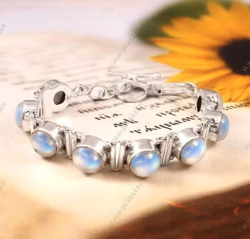 Handmade Oval Moonstone Bracelet: 925 Sterling Silver Adjustable Jewelry