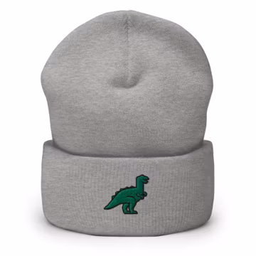 Embroidered Dinosaur Beanie: Unisex Knit Winter Hat