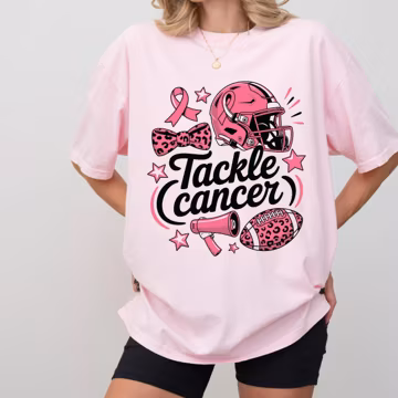 Tackle Cancer Shirt, Pink Football Breast Cancer Awareness Tee, Football Mom Cancer Support Shirt, Pink Ribbon Game Day T-shirt