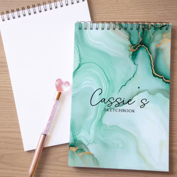 Girls Personalized Sketchbook, Kids Teens Custom Drawing Art Pad Books with Name, Tweens Stocking Stuffers, Party Favor, Mint Gold Artpad