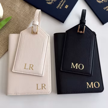 Personalized Passport Cover & Luggage Tag Saffiano PU Leather Travel Gift