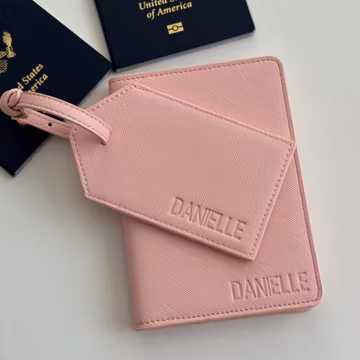 Personalized Passport Cover and Luggage Tags NARROW Font Blind-Debossed Custom Travel Gifts