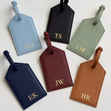 Personalized Luggage Tag: Saffiano PU Leather Travel Gift with Gold Buckle Wedding Favor