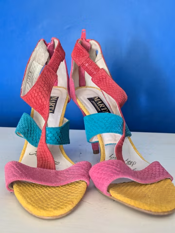 Marta Jonsson Suede Gladiator Heels | Colour Block Designer Sandals (EU 39 UK 6)