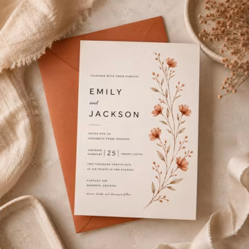 Terracotta Floral Wedding Invitation, Minimalist Botanical Wedding Template, Editable Canva Wedding Invite, Editable Canva Invite