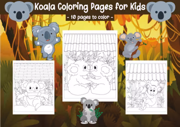 Cute Koala Coloring Book - 10 Printable Pages (Digital Download)