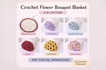 Crochet Flower Bouquet Blanket Pattern PDF – 6 in 1 Floral Blanket, Sunflower & Rose