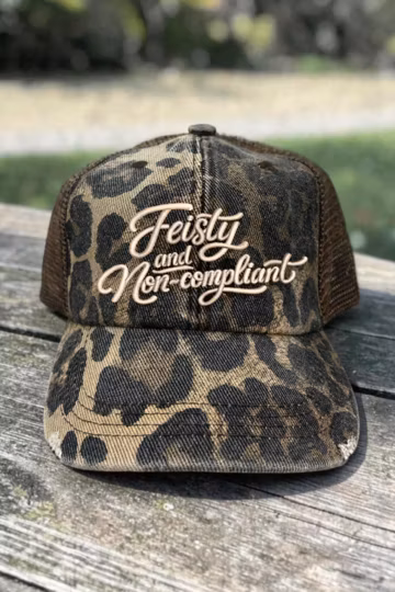 Feisty and Non-Compliant Hat | 3D Puff Embroidered Dad Hat | Ponytail Hat for Women | Funny Snarky Hat | Girl with Attitude hat