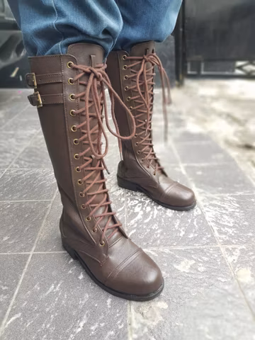 Handmade Women's knee high leather boots - lace up Riding Boots, Custom fit, Genuine Leather