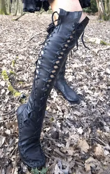 Handmade Renaissance knee-high Leather Boots - Adjustable Lace-up - wide calf friendly