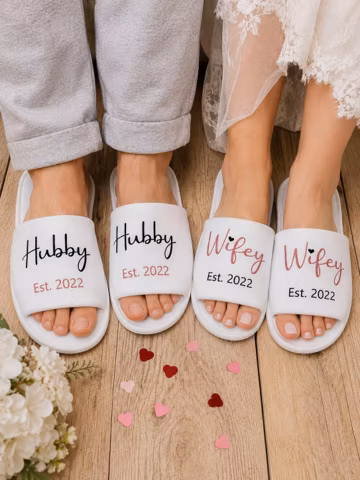 Custom Hubby Wifey Slippers | Wedding Year Established Couples Comfort