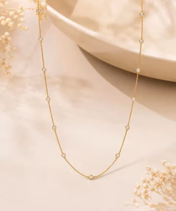 Dainty Bezel Station Necklace, Minimalist Gold Necklace, Floating Diamond Color Necklace, Layering Necklace, Gift for Her