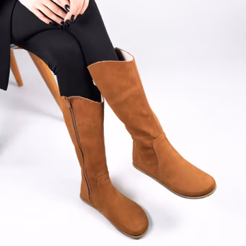Handmade Barefoot Knee Boots: Tan Nubuck Leather, Zero Drop