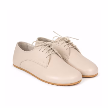 Women's Barefoot CREAM SMOOTH Leather Oxford Shoes, Classic Comfort & Style: Handmade, Moccasins, 6mm Rubber Outsole