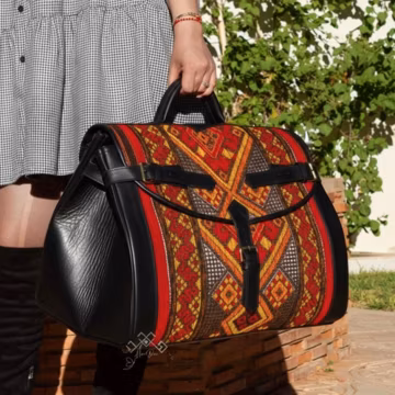 Personalized kilim travel bag, Handmade Leather & Carpet Travel Bag – Moroccan Kilim Weekender, gift for her