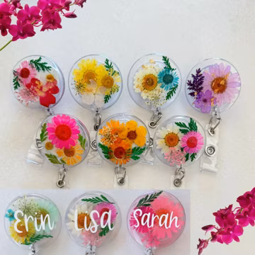 Real Flower Badge Reel for Nurse Gift for Doctor Custom Name Badge Reel for Teacher Therapist Gift Resin Flower Badge Reel Gift for Nurse