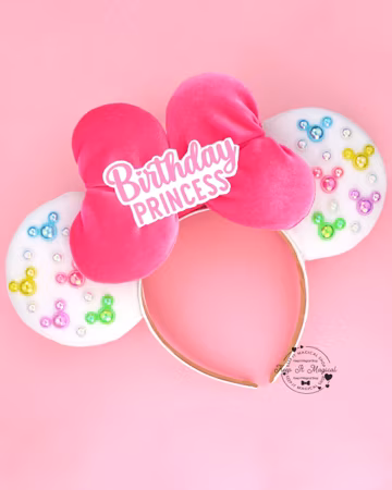 Pink Birthday Mickey Ears, Princess Birthday Ears Birthday Coquette Pearl Ears, Gem Birthday Minnie Ears, Cute Gift for Her Minnie Headband